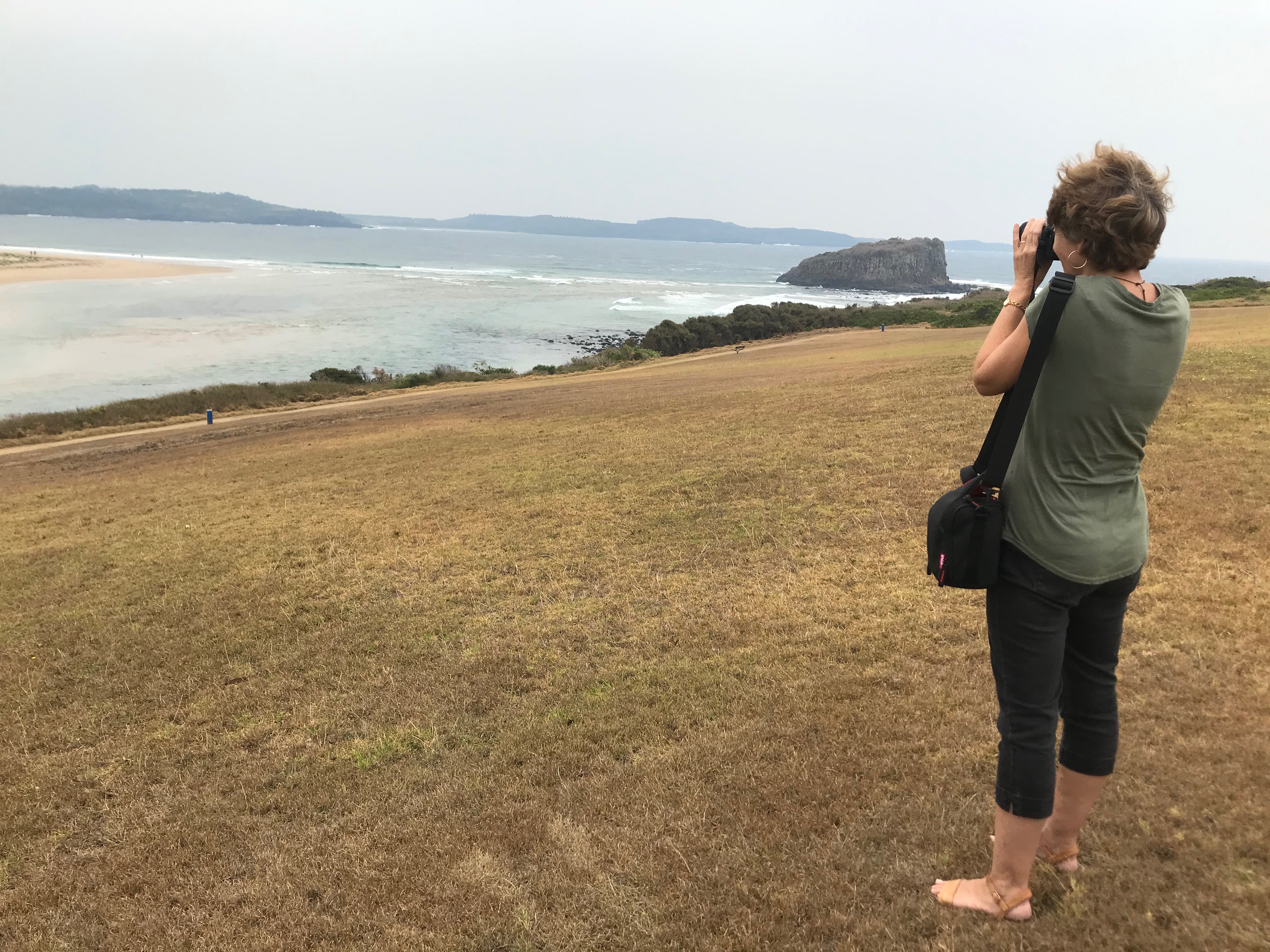 Sue taking photos at Minnamurra